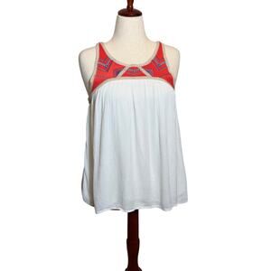 Willow & Clay top red tan embroidered lined white swing sleeveless blouse Sz M